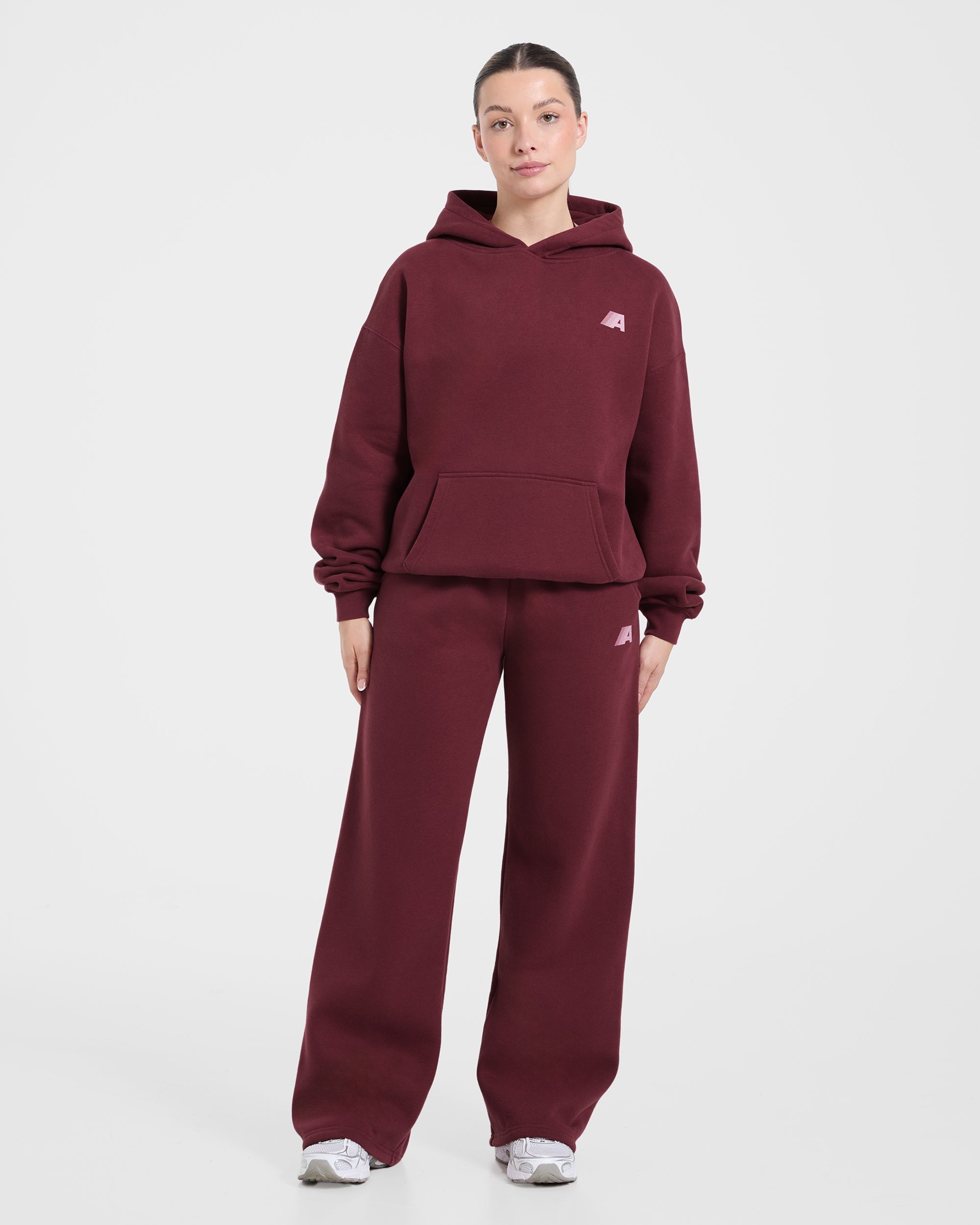Retro Athletics Oversized Straight Leg Joggers - Deep Raspberry/Rose