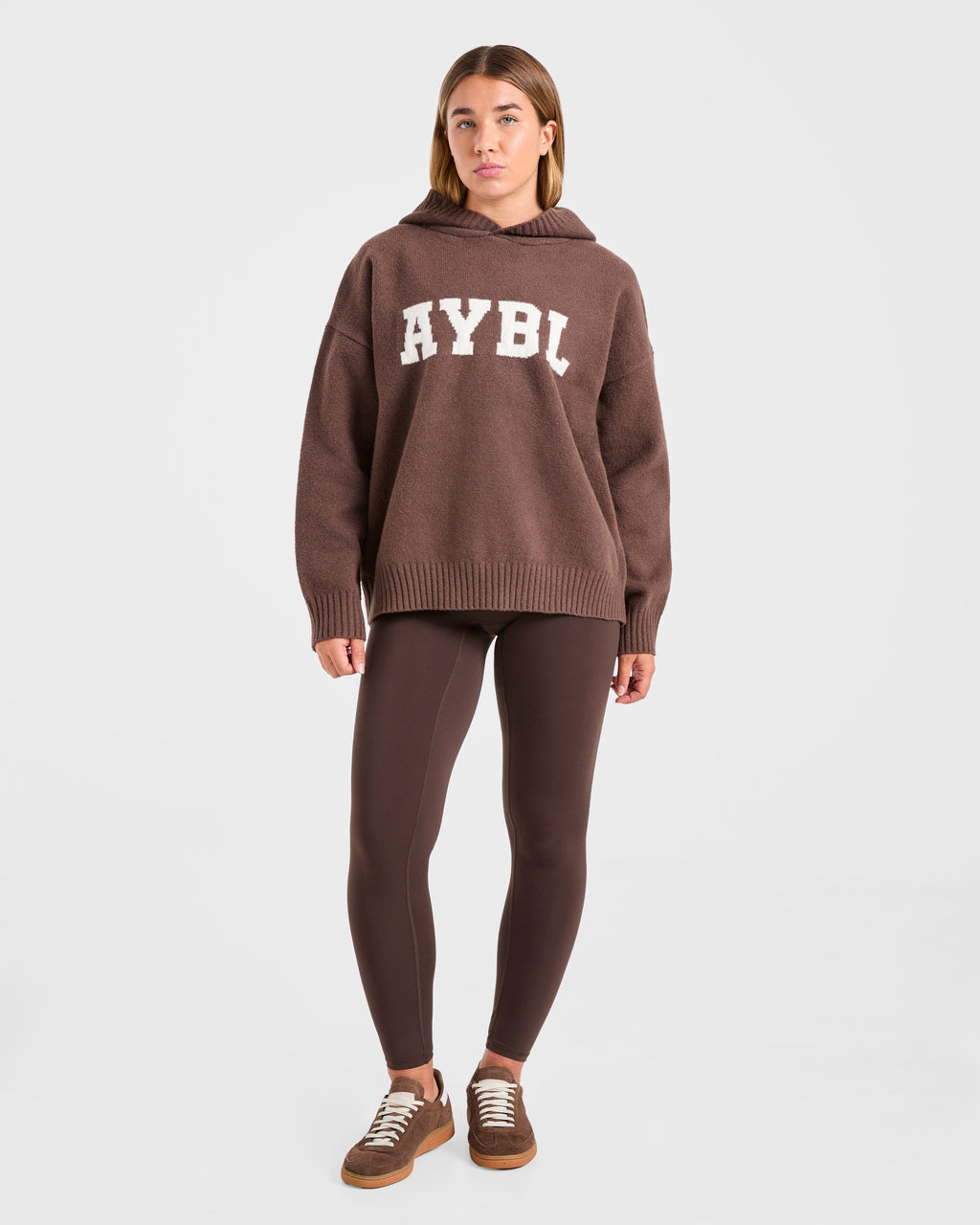 Varsity Oversized Knitted Hoodie - Marron