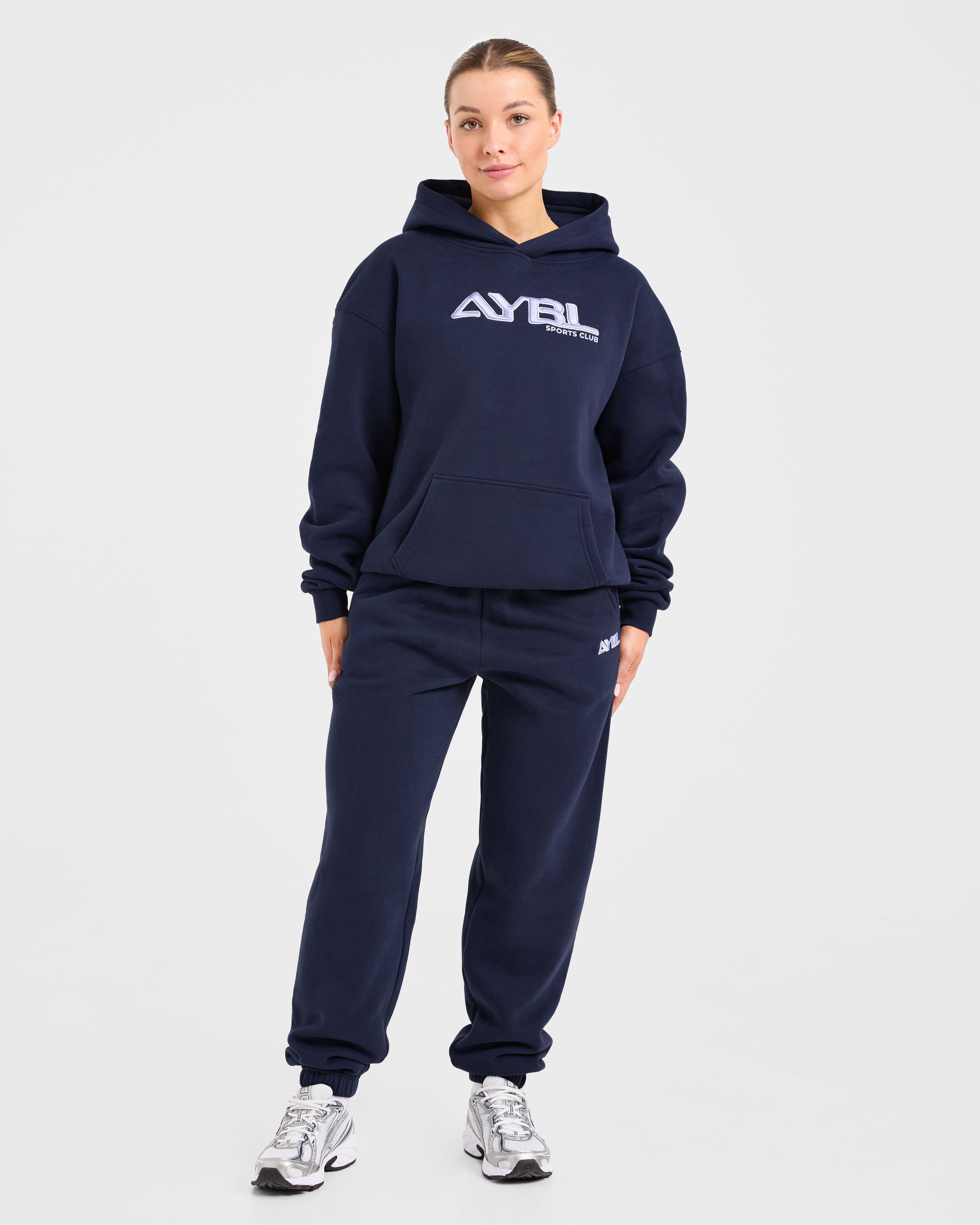 Retro Embroidered Oversized Hoodie - Navy