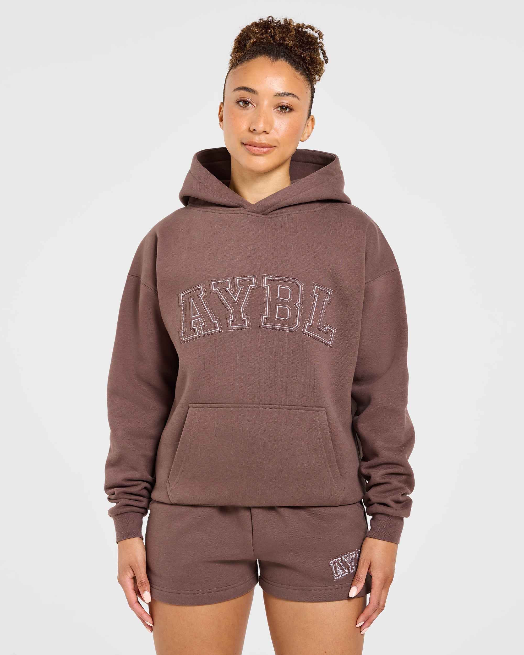 Varsity Applique Oversized Hoodie - Marron