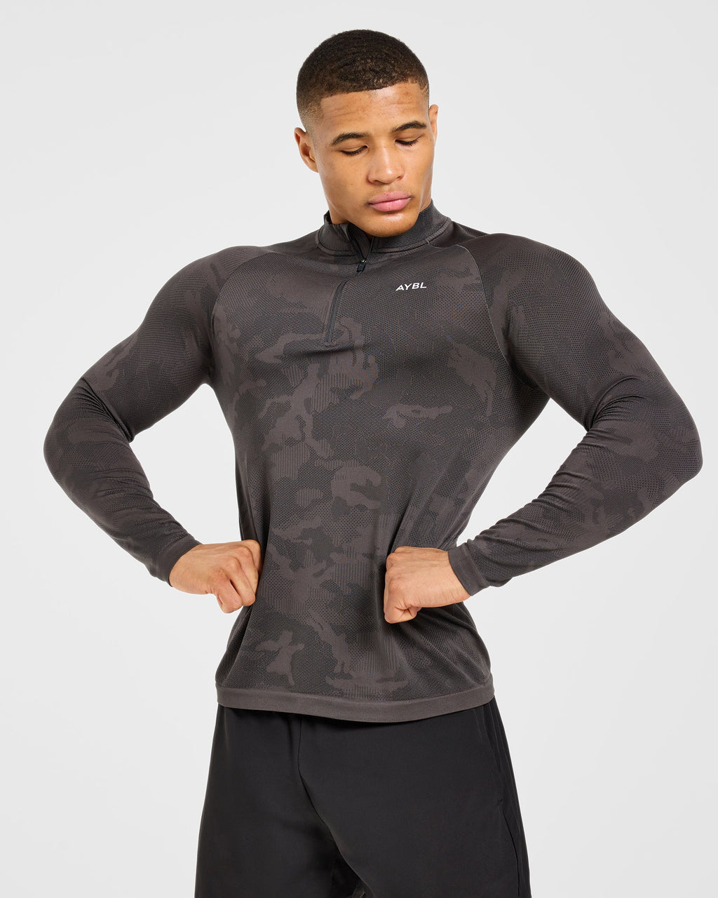 Camo Seamless 1/4 Zip Pullover - Charcoal