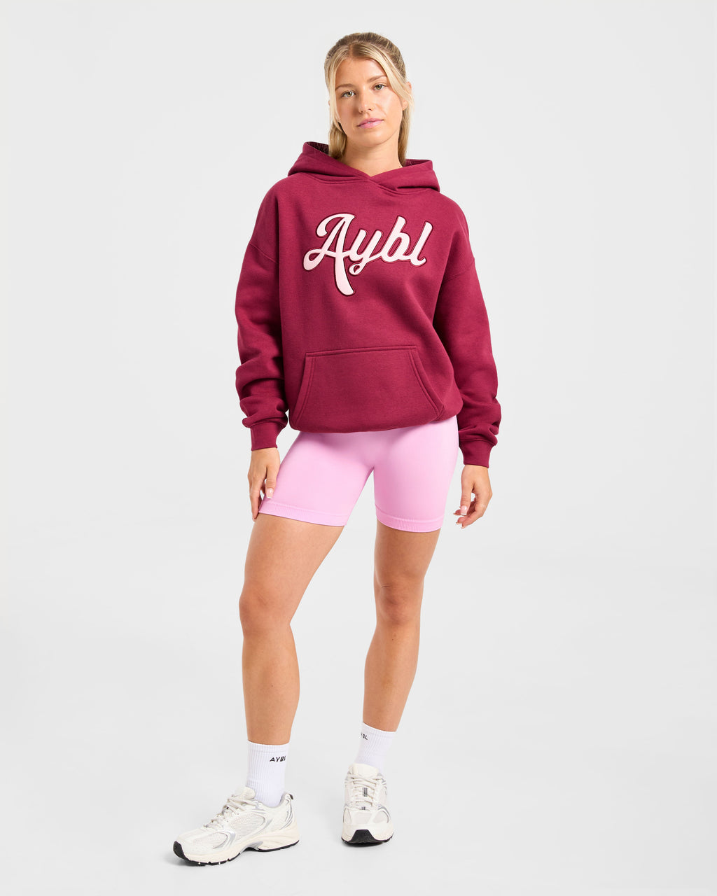 Script Embroidered Oversized Hoodie - Burgundy/Pink