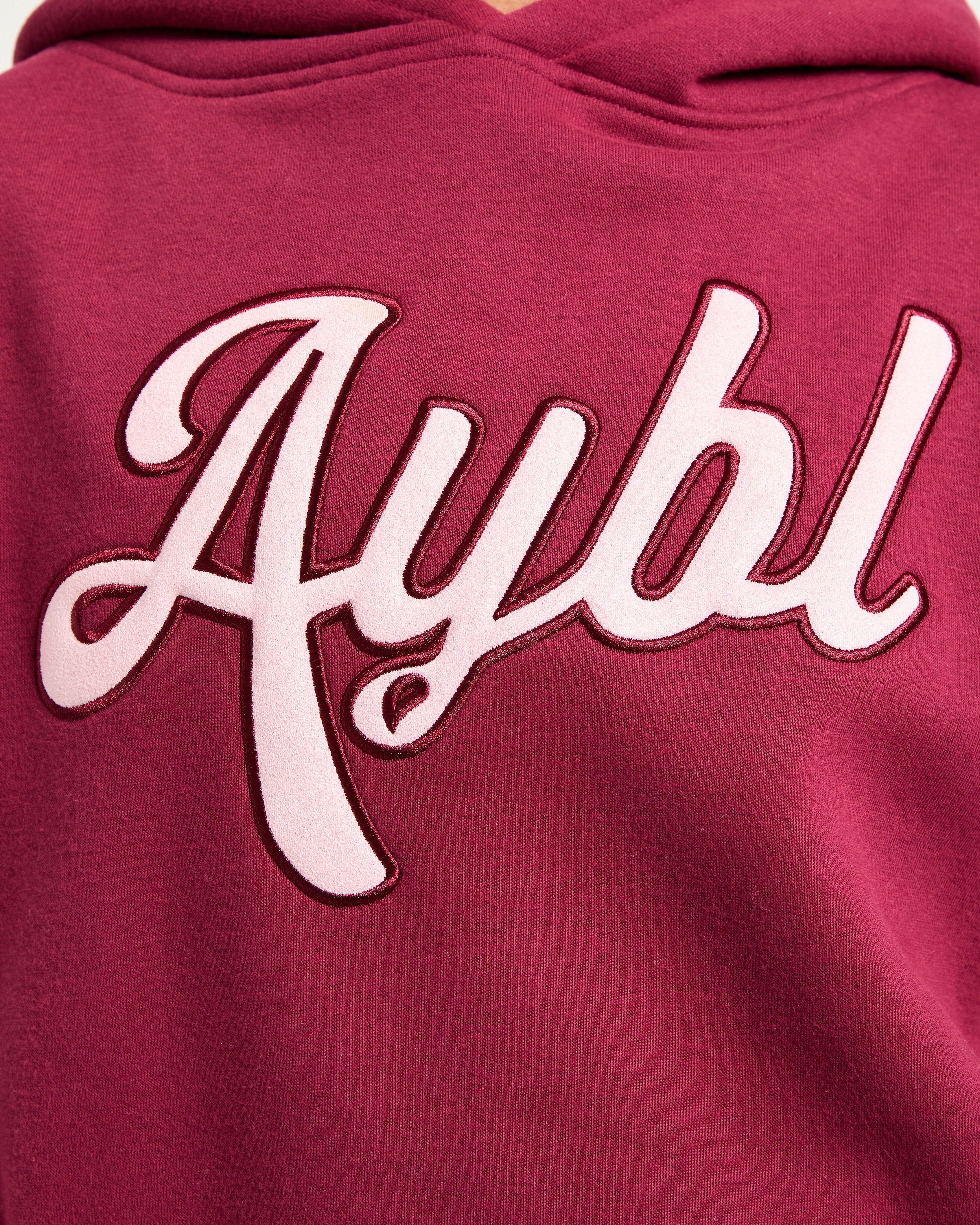 Script Embroidered Oversized Hoodie - Burgundy/Pink