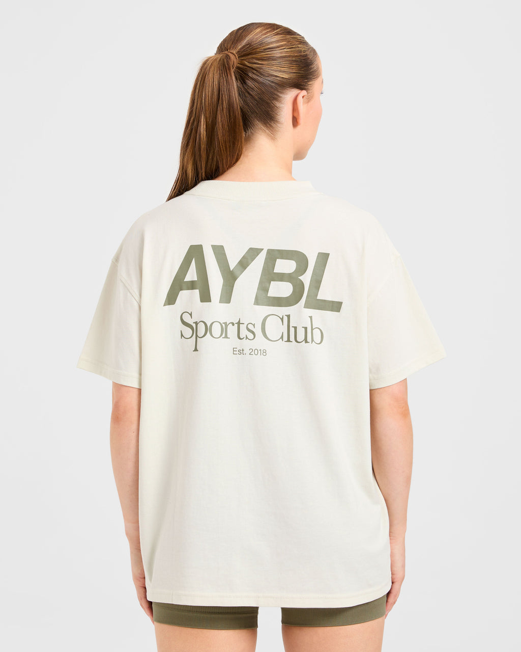 AYBL Sports Club Oversized T Shirt - Beige/Muted Olive