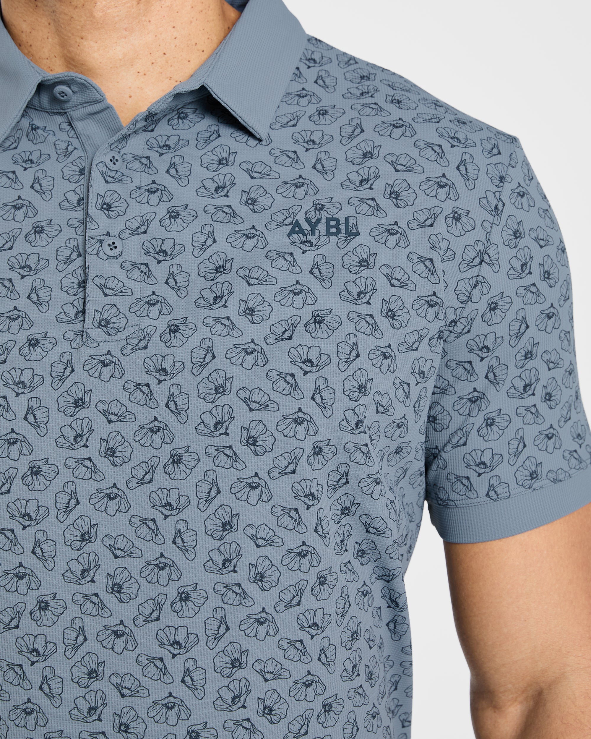 Precision Camellias Polo - Muted Navy