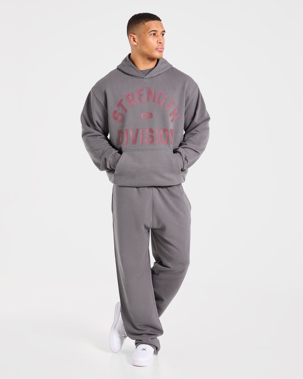 Strength Division Oversized Straight Leg Joggers - Charcoal/Rouge