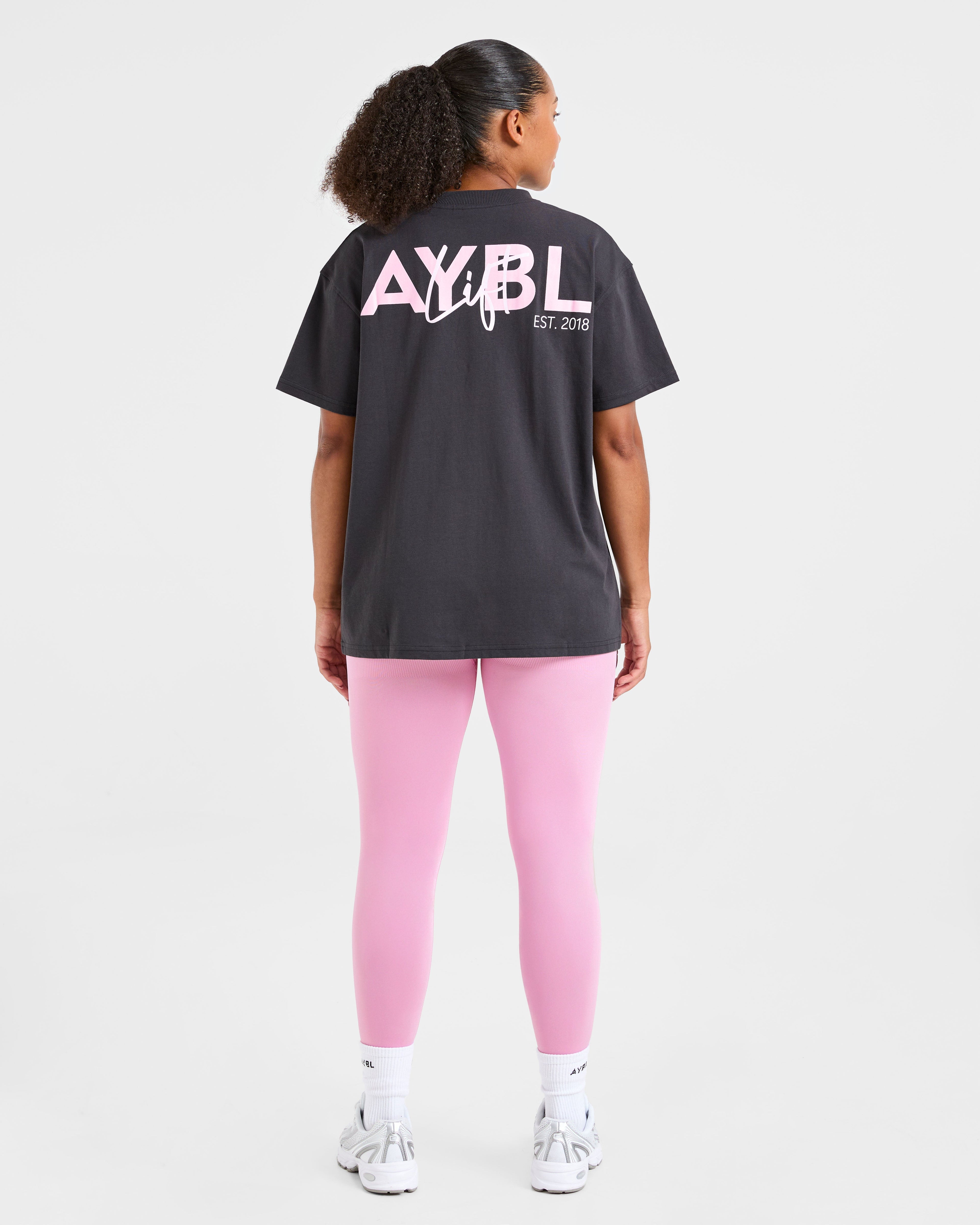 Lift Graphic Oversized T Shirt - Charcoal/Rose