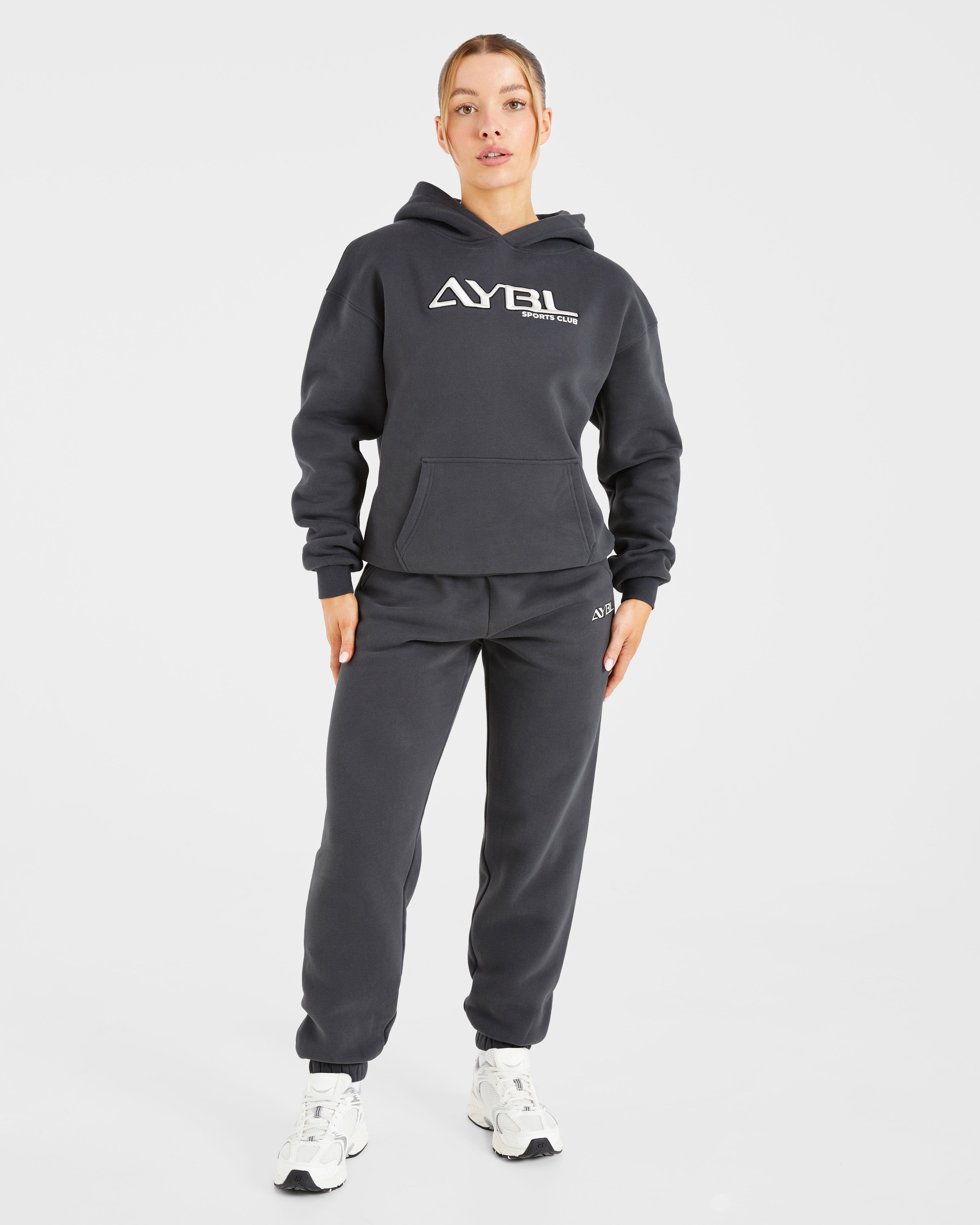 Retro Embroidered Oversized Hoodie - Charcoal
