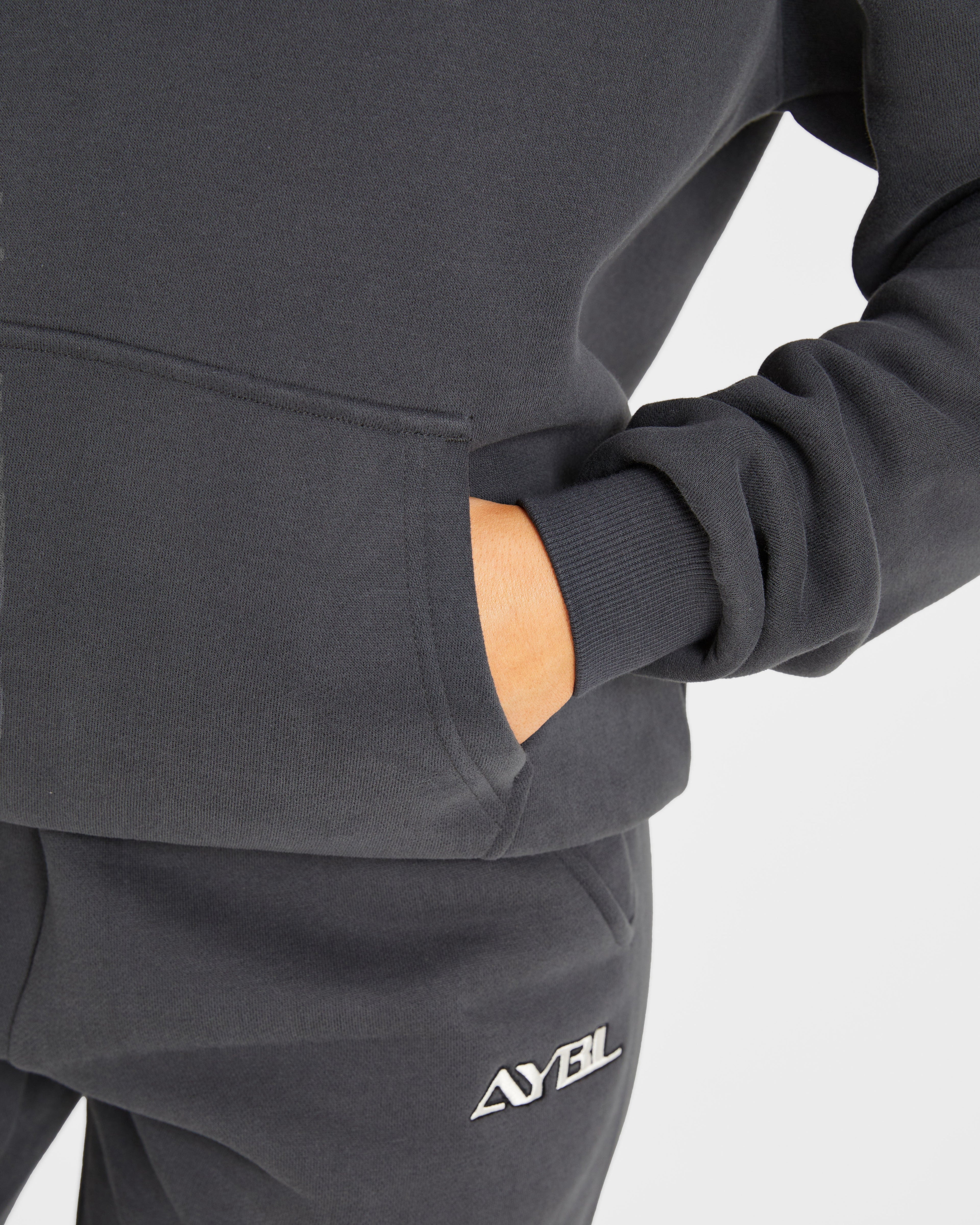 Retro Embroidered Oversized Hoodie - Charcoal