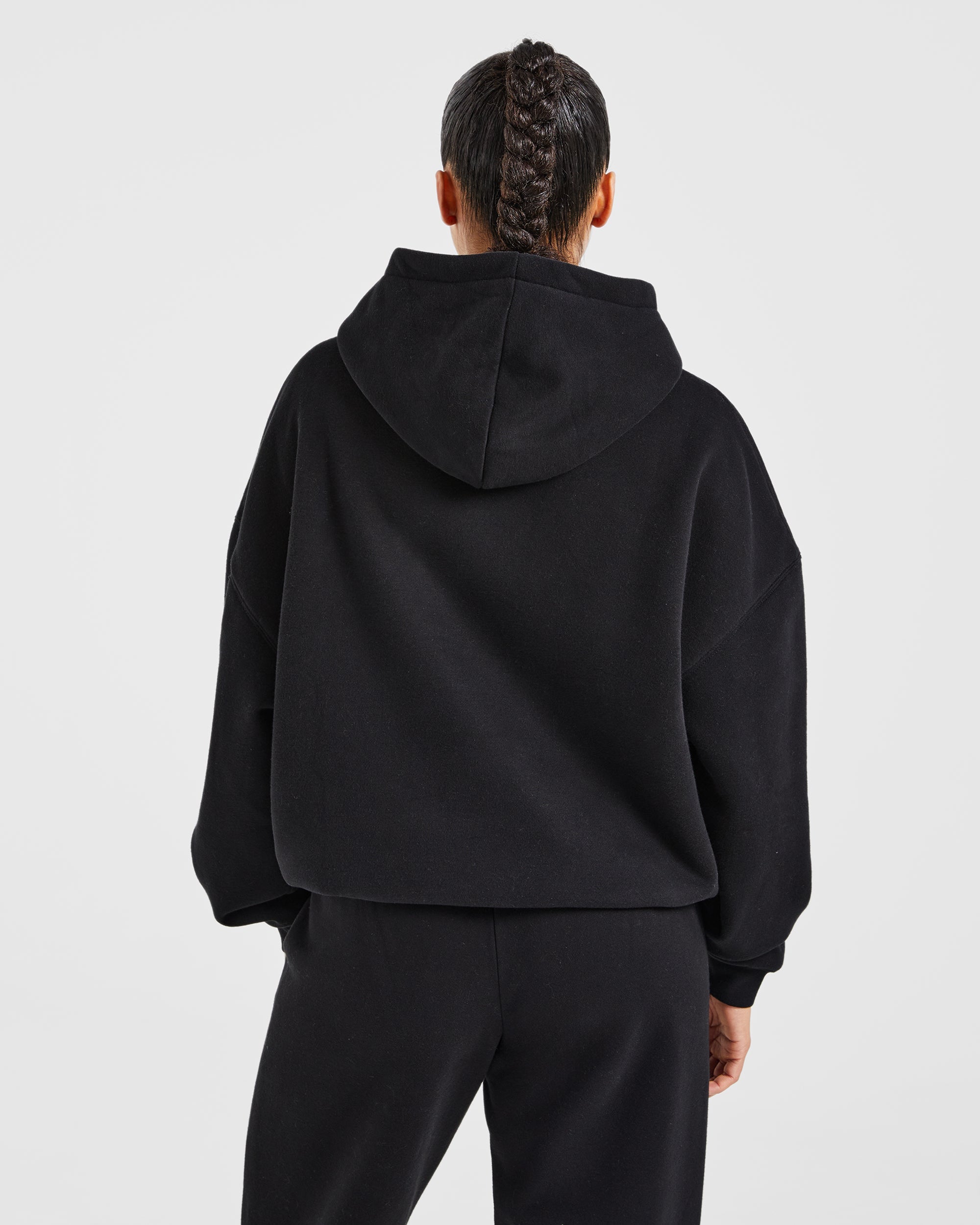 Varsity Embroidered Oversized Hoodie - Black
