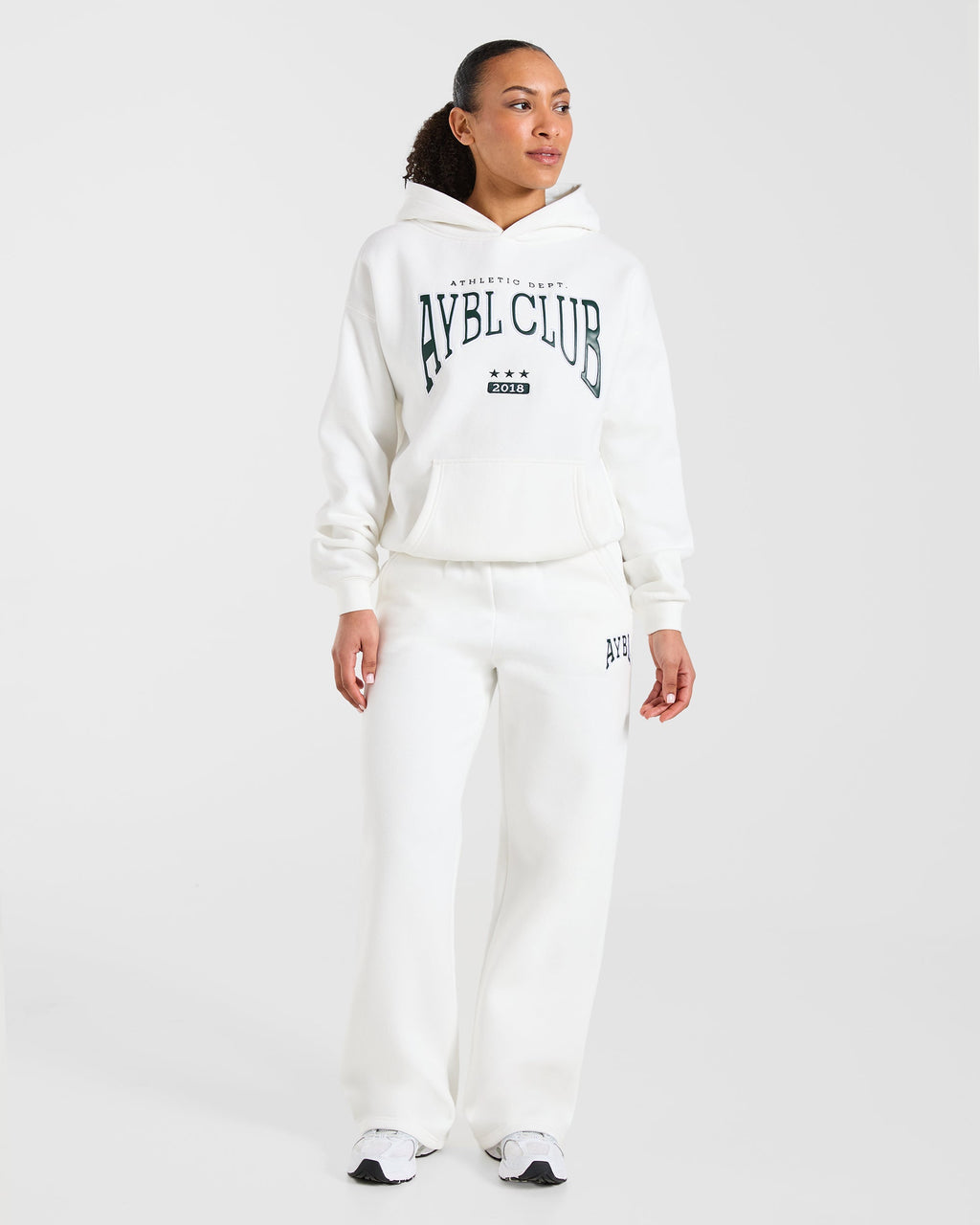 AYBL Club Oversized Straight Leg Joggers - Off Blanc/Forest Vert