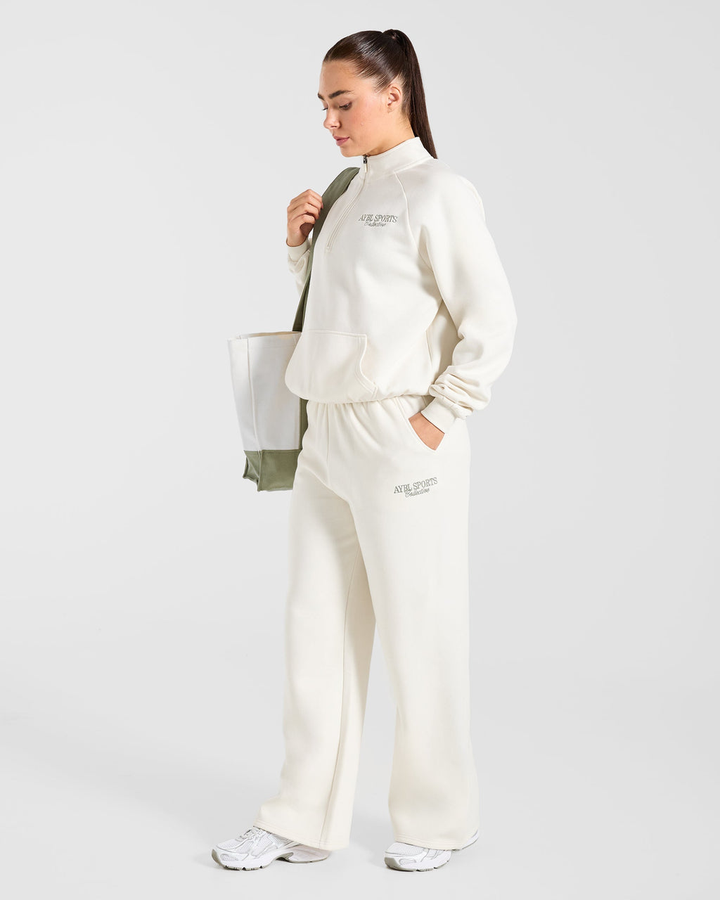Sports Collective Oversized 1/4 Zip Pullover - Off Blanc/Vert
