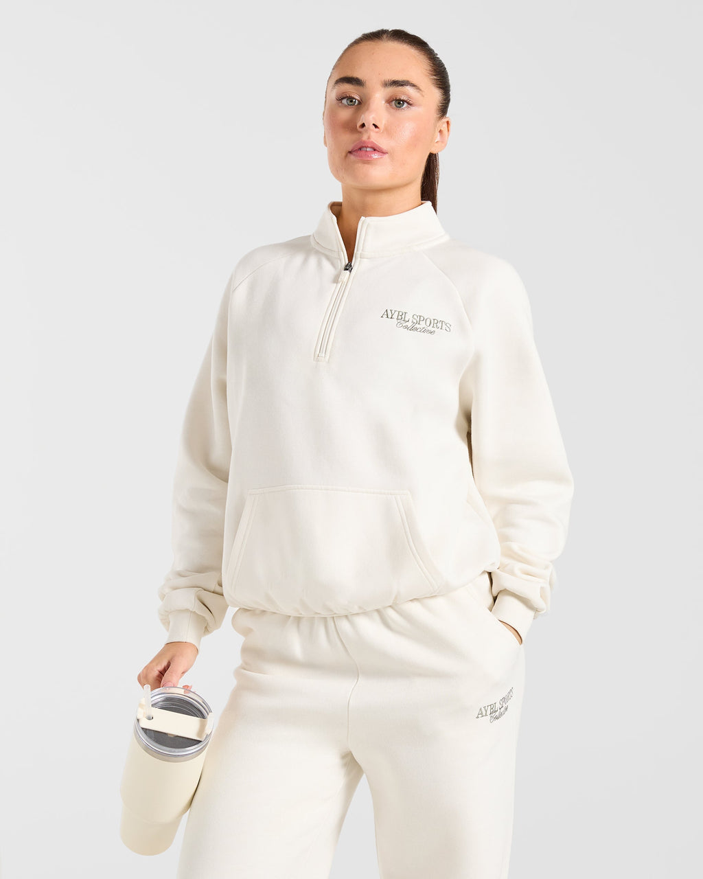 Sports Collective Oversized 1/4 Zip Pullover - Off Blanc/Vert