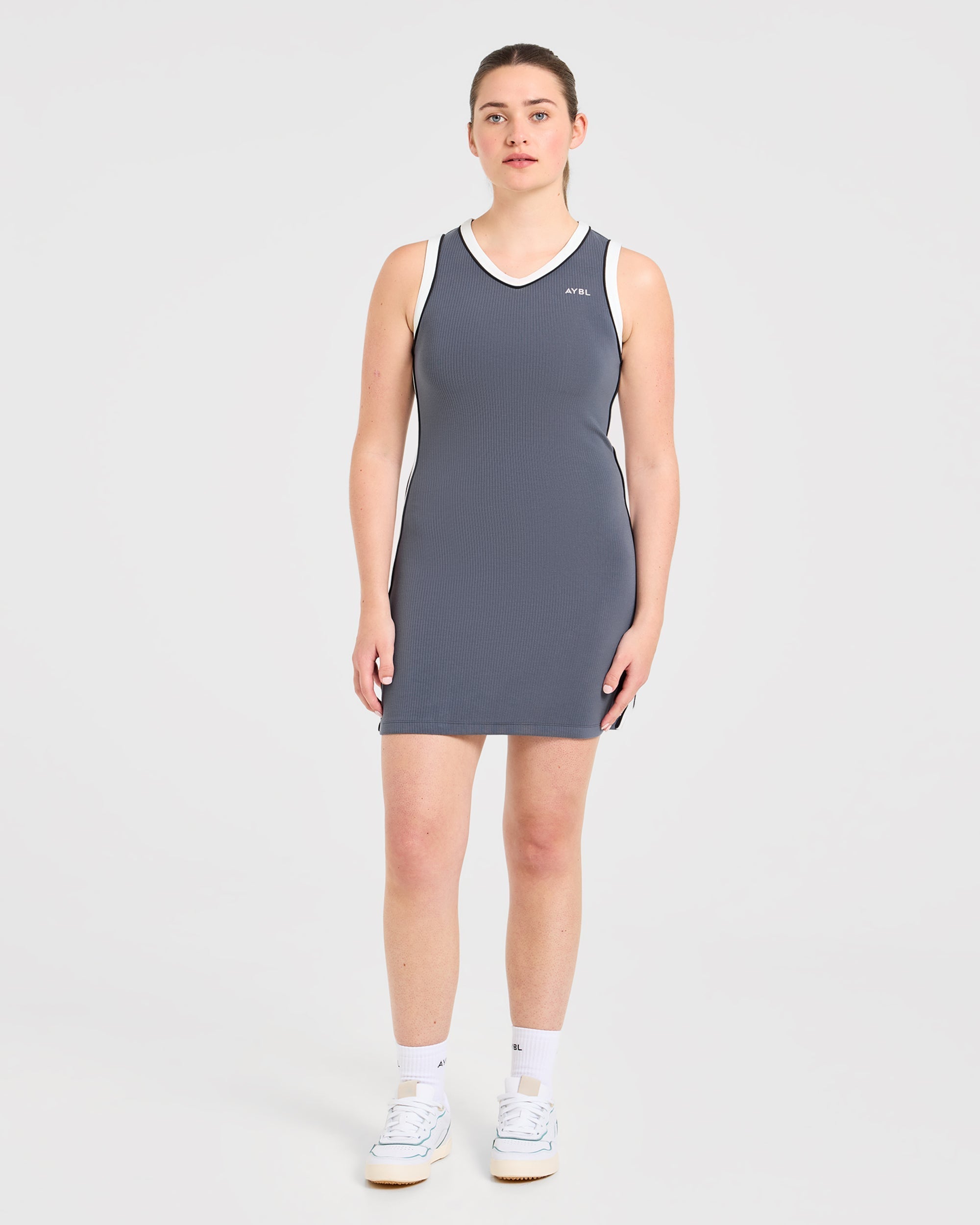 Signature V Neck Dress - Steel Bleu