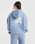Retro Athletics Oversized Hoodie - Vintage Bleu